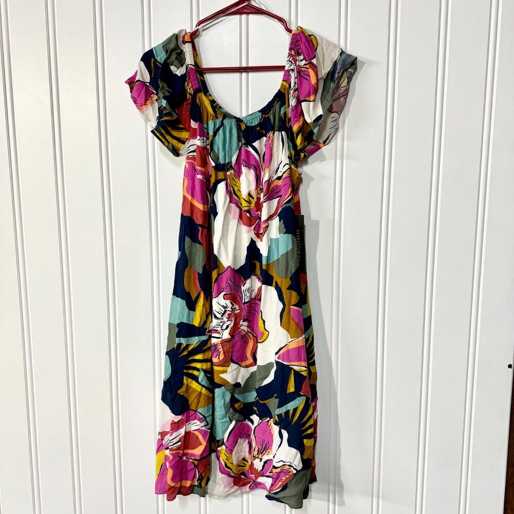 Tribal Femme Dress Women Size M Off The Shoulder Floral Midi Flowy Tropical NEW‎